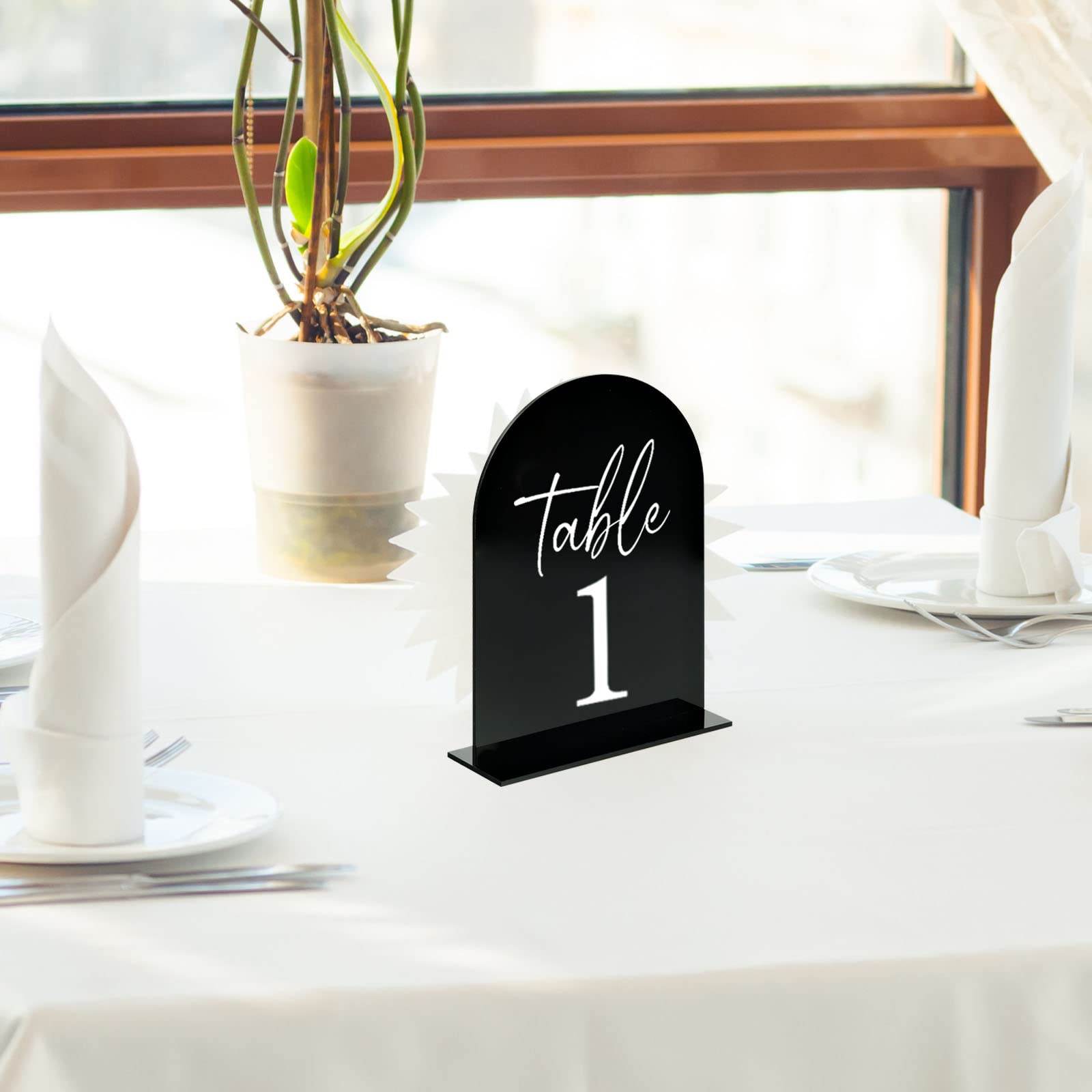 5x7 Inch Black Arch Acrylic Sign with Stand | 10 Pack Blank Black Acrylic Arch Table Signs with Base for DIY Wedding Table Numbers  Arched Wedding Signage  Events& Parties (Black  5x7 Inch (10pcs)